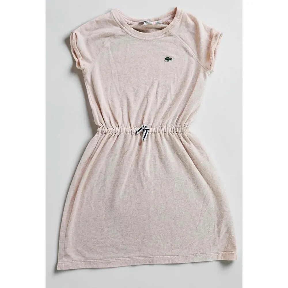 Lacoste Girls Size 8 Pink Dress Crocodile Logo Drawstring Waist Preppy